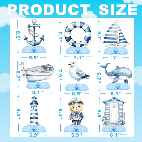 Nautical Baby Shower Table Centerpieces – 12PCS Ocean Sailor Boy Decorations for Blue Baby Shower or First Birthday, Whale Boat Lighthouse Nautical Party Decor