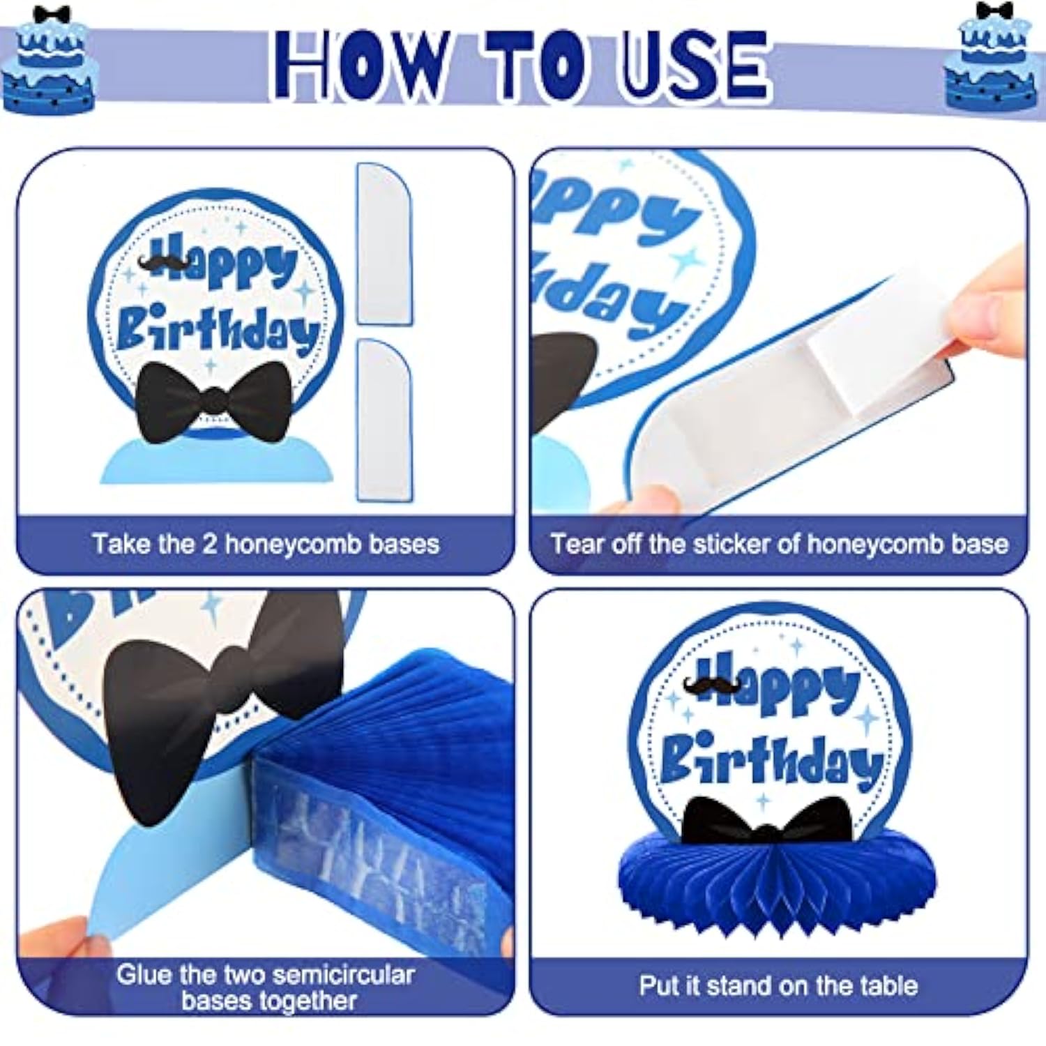 10-Piece Blue Boss Theme Honeycomb Centerpieces for Boys' Birthday Party