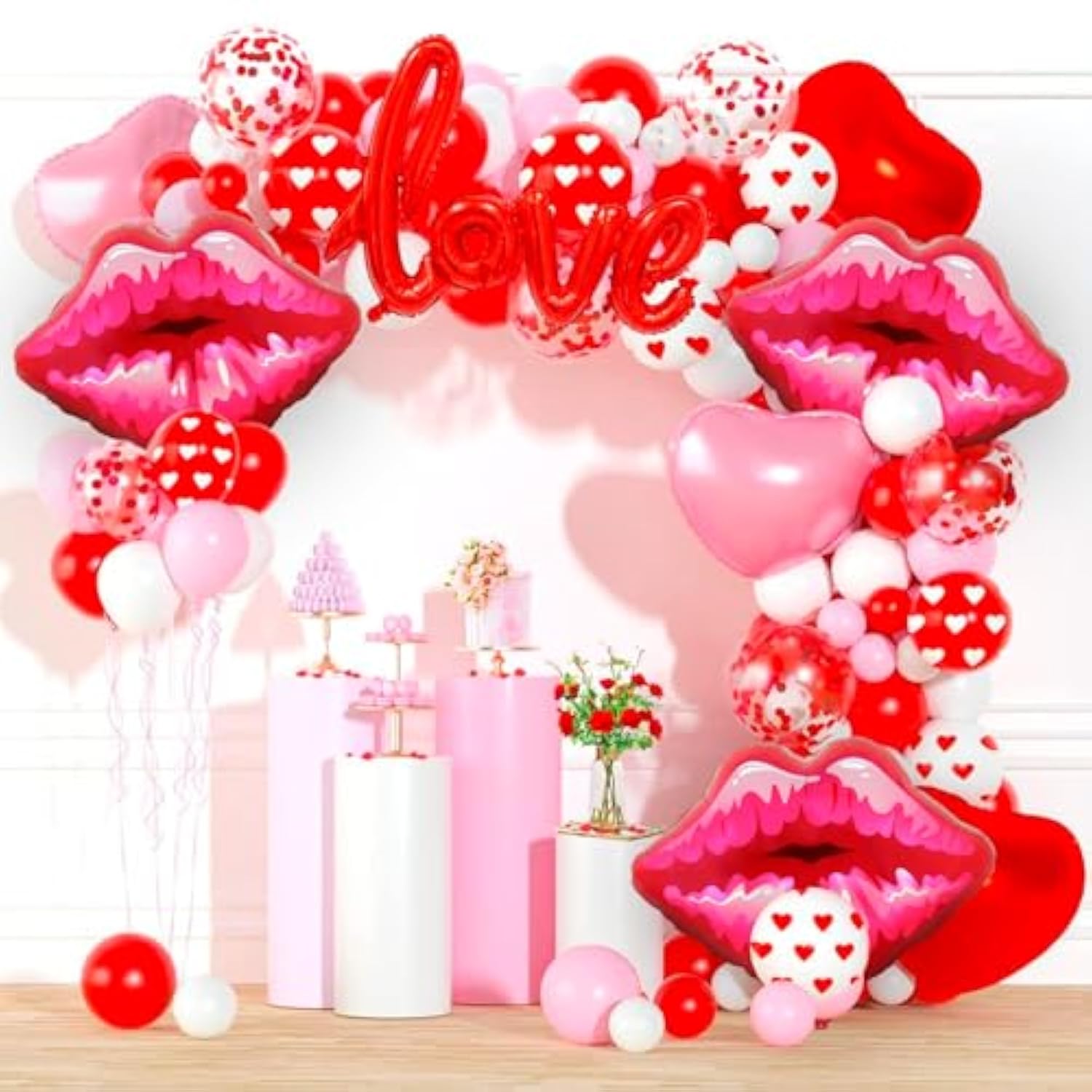 6 Pc 30" Big Red Lip Balloons Foil Kiss Balloons for Valentine's/Galentine's Decor