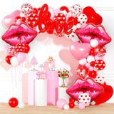 6 Pc 30" Big Red Lip Balloons Foil Kiss Balloons for Valentine's/Galentine's Decor