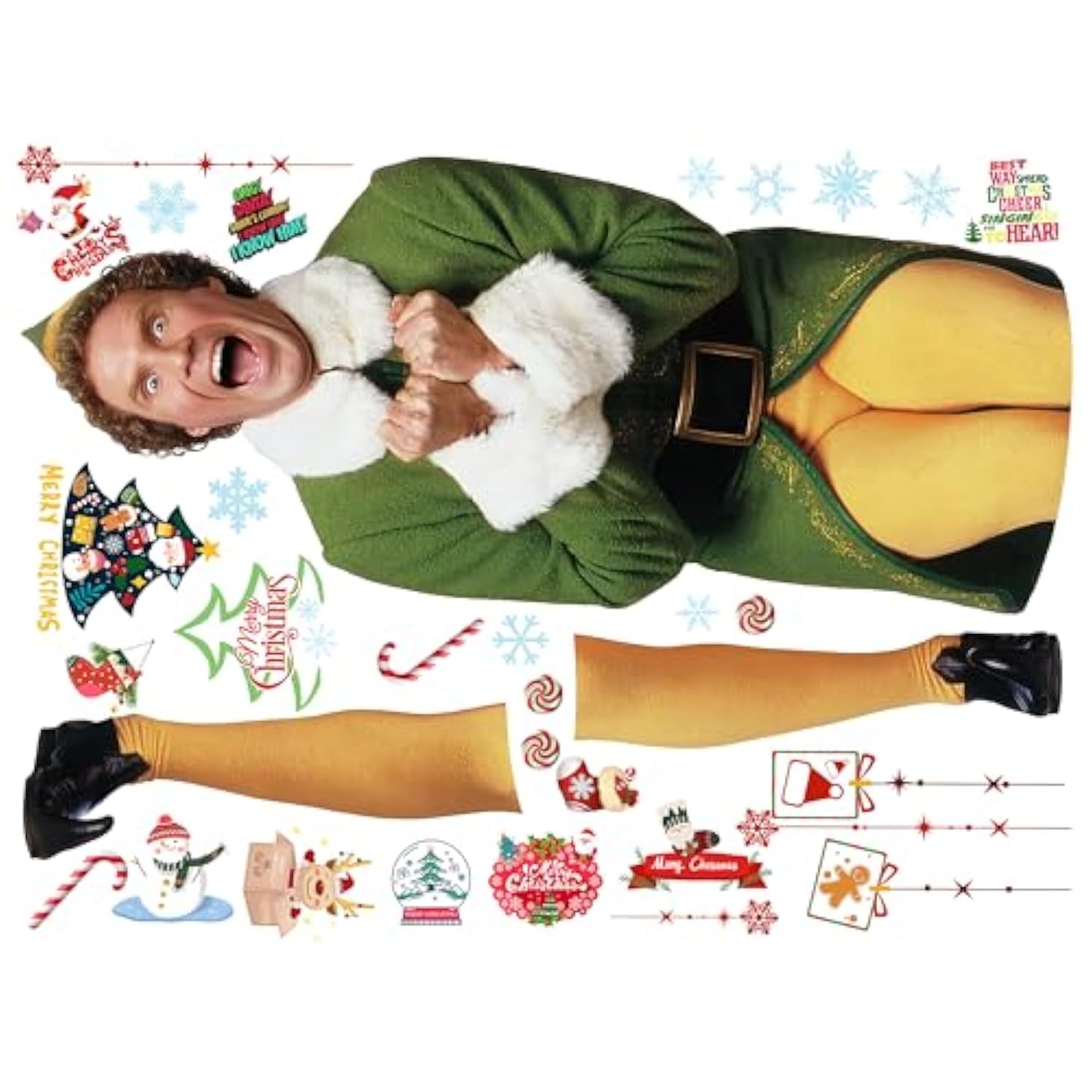 Buddy The Elf Giant Peel And Stick Wall Decals, Christmas Window Sticker Art, Holiday Room Decoration