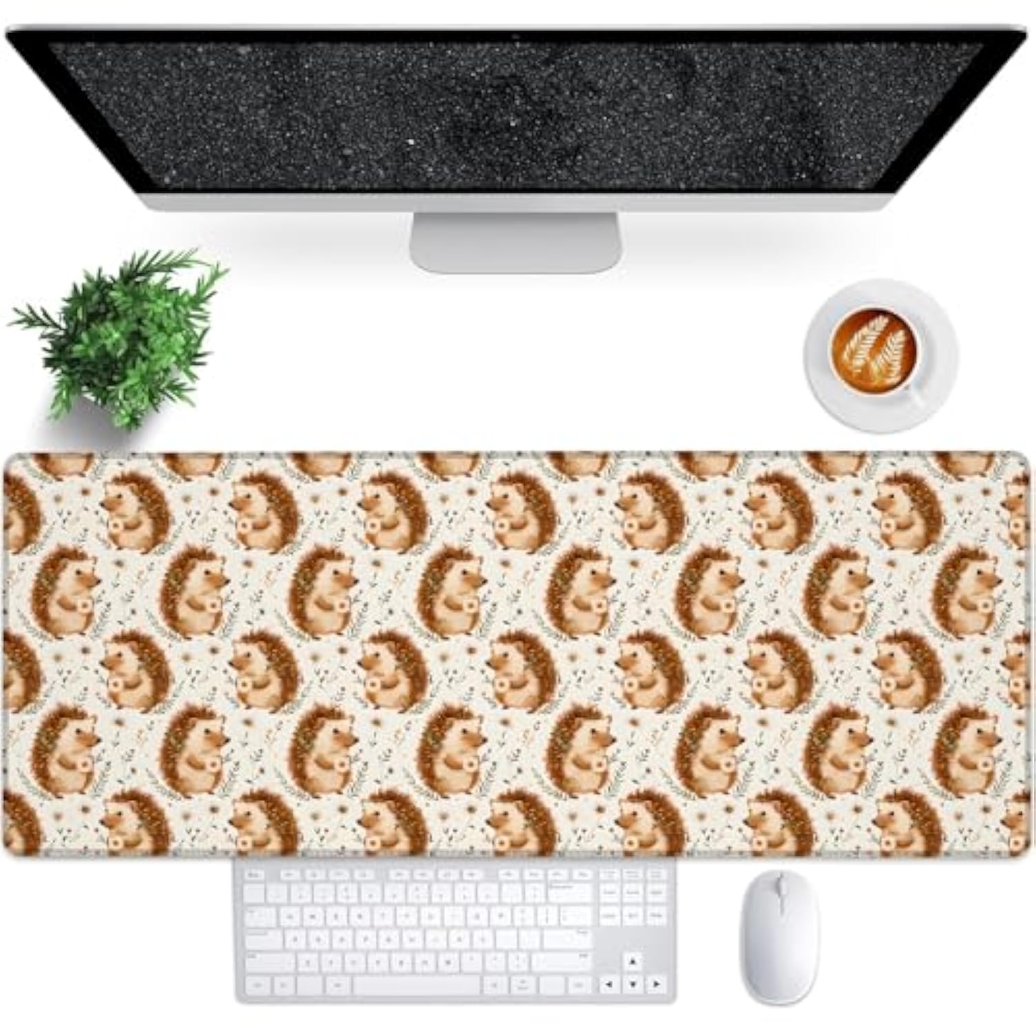 Cute Hedgehog Gaming Mouse Pad, 31.5"×11.8" Extended Desktop Mouse Pads For Keyboard Laptop Computer, Large Desk Mat With Stitched Edges For Work Office Desk Decor (Hedgehog & Daisy)