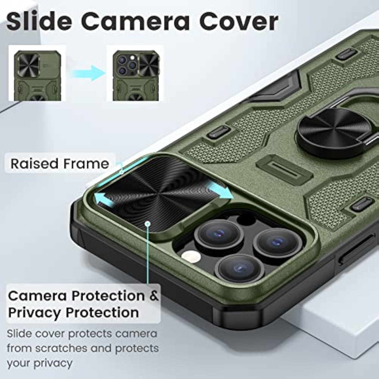 For 13 Pro Max Case, 12 Pro Max Case With Kickstand Camera Cover With Built-In 360° Rotate Ring Stand Magnetic Magnet Protective Phone Case For 13 Pro Max/12 Pro Max -Green