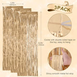 3PCS Champagne Foil Fringe Curtains, 3.3x8.2ft Tinsel Backdrop for Party & Event Decor