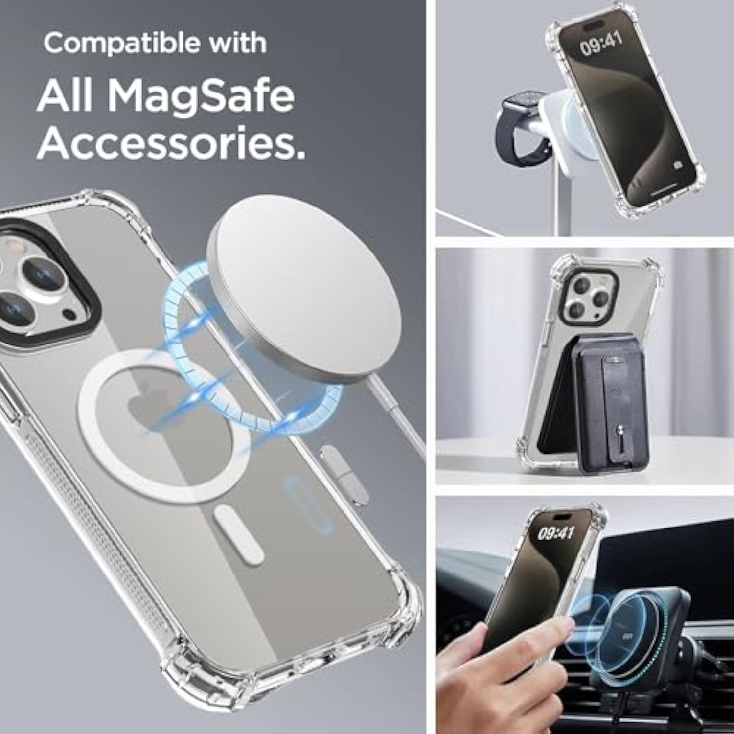 Clear Bounce Case For Iphone 15 Pro Max Titanium Compatible With Magsafe, Shockproof Protective [Non-Yellowing] [Military Grade] Magnetic Mag Safe Hard Phone Cover For Iphone 15 Promax