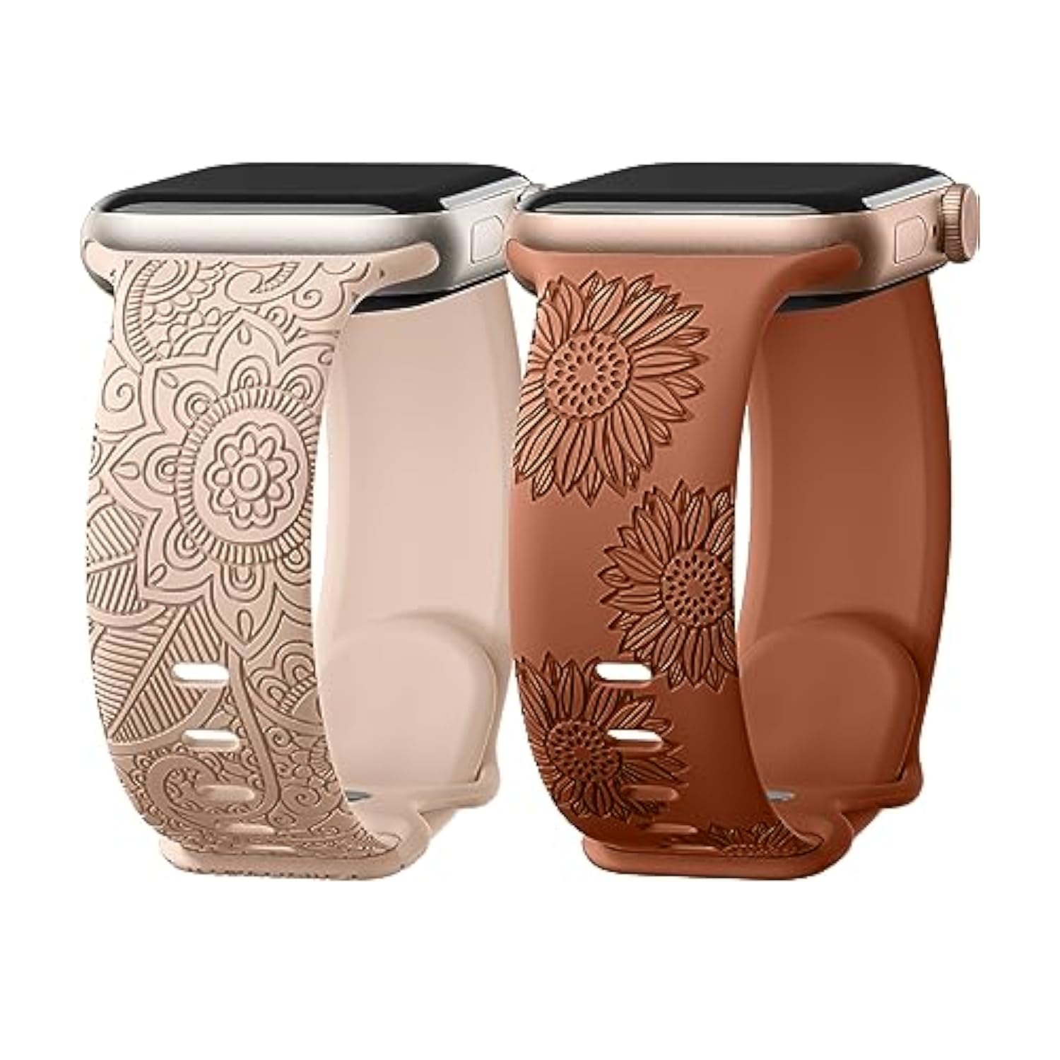 Floral Engraved Silicone Band for Apple Watch 38-49mm Women Sport Strap
