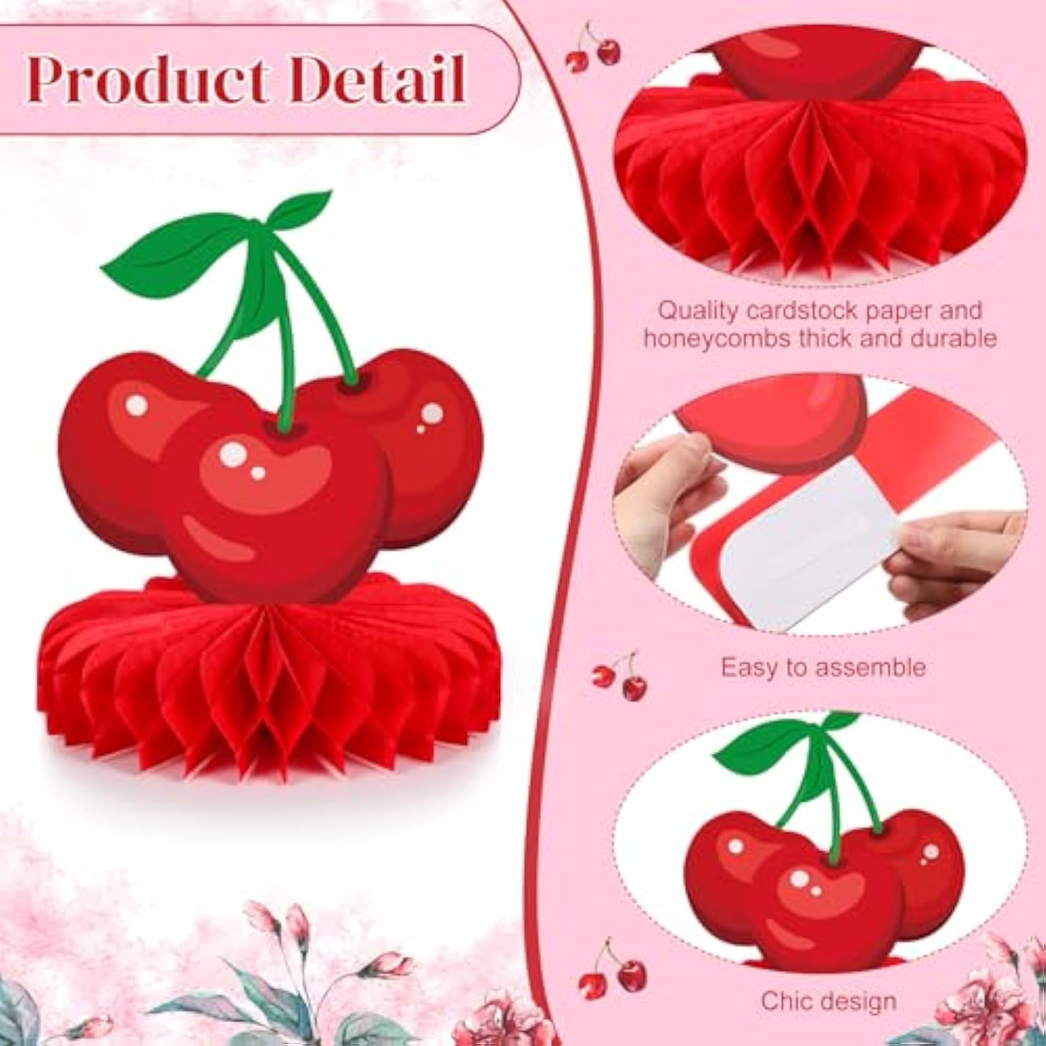 9 Pcs Cherry Honeycomb Centerpiece Cherry Party Decor Cherries Paper Table Centerpieces For Birthday Baby Shower Party Supplies Decor