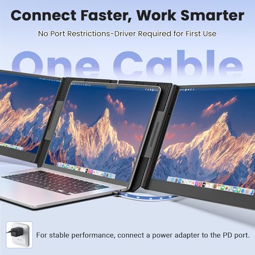 One Cable Laptop Screen Extender, 15.6 Ultra-Slim Triple Portable Monitor, 1080P Fhd Ips Display, Usb-C/Usb-A Connection, Travel Monitor For 1317.3" Laptops, Macos/Windows/Android
