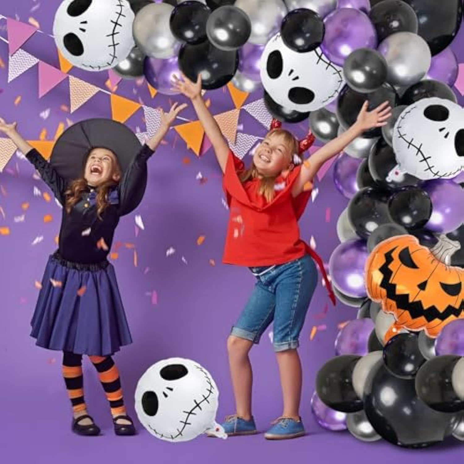 Skull Halloween Balloon Garland Kit: Purple, Black & Pumpkin Party Decor