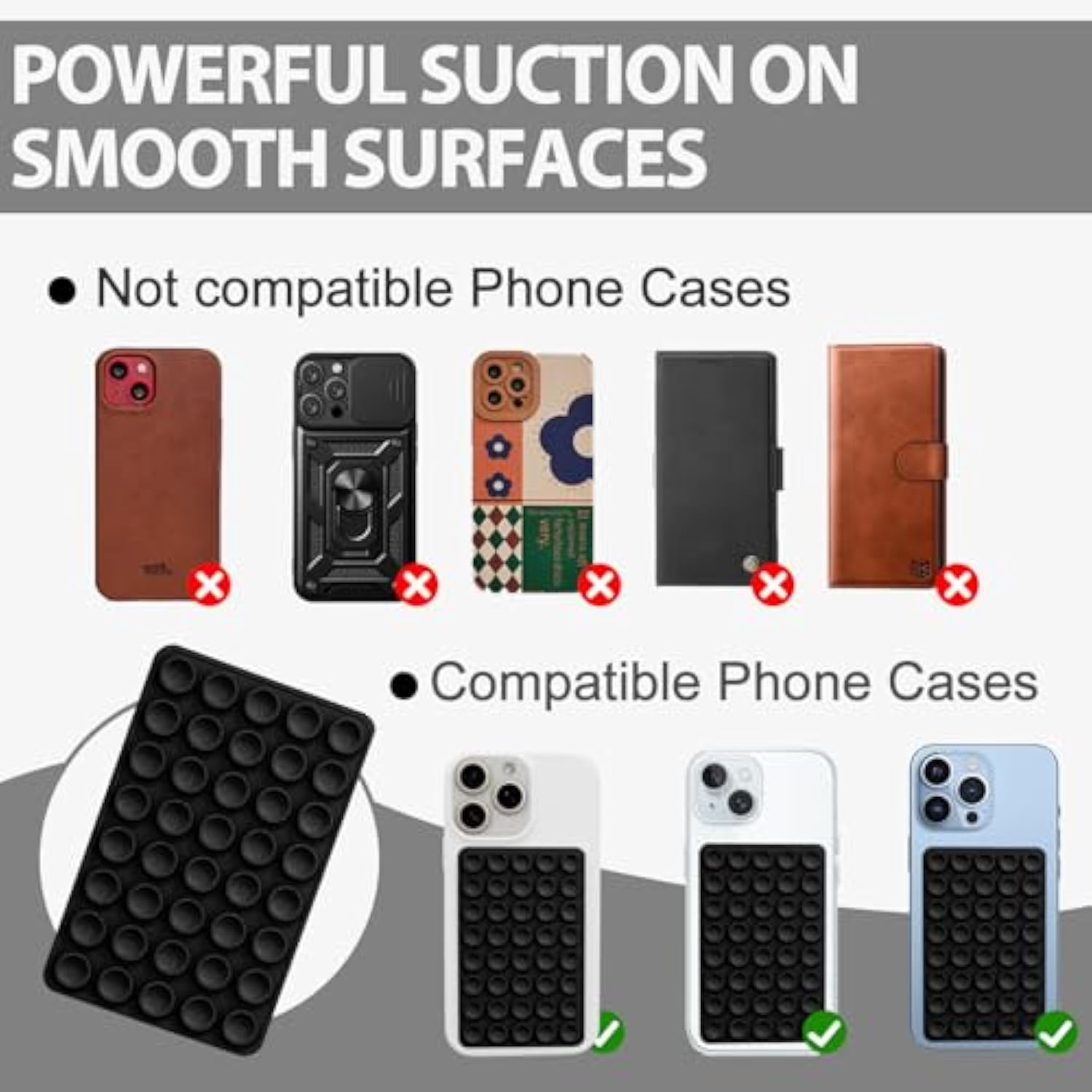 2 Pack Silicone Octo Cup Buddy Sticky Grip Holder For Cellphone, Silicone Suction Cup Phone Case Mount Double Sided, Handsfree Phone Accessories Strong Grip Holder For Selfie And Video (Black)