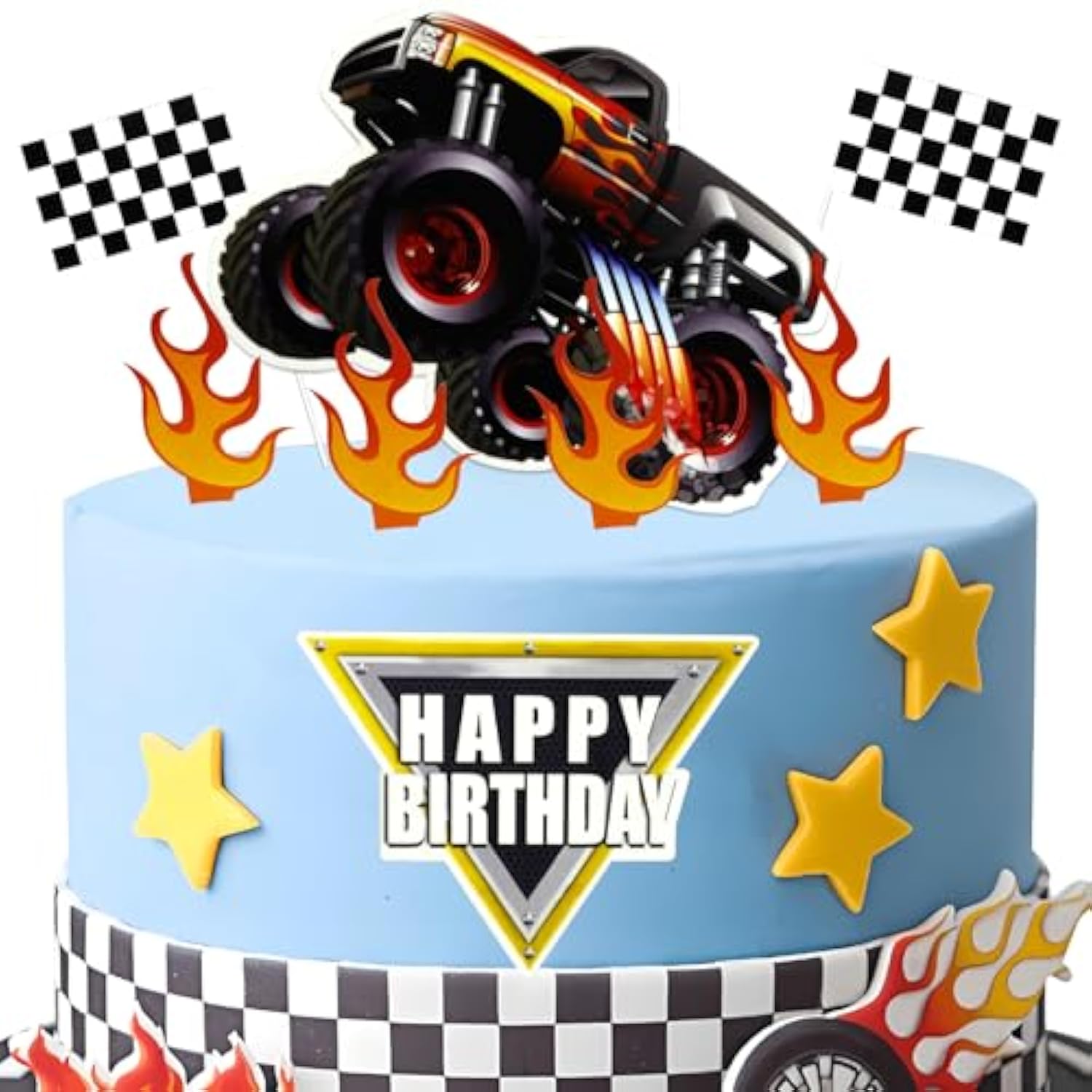 Trucks Cake Topper Truck Cake Decorations Racing Car Checkered Flag Birthday Cake Cupcake Toppers For Kids Boys Truck Themed Racing Car Party Decorations Supplies