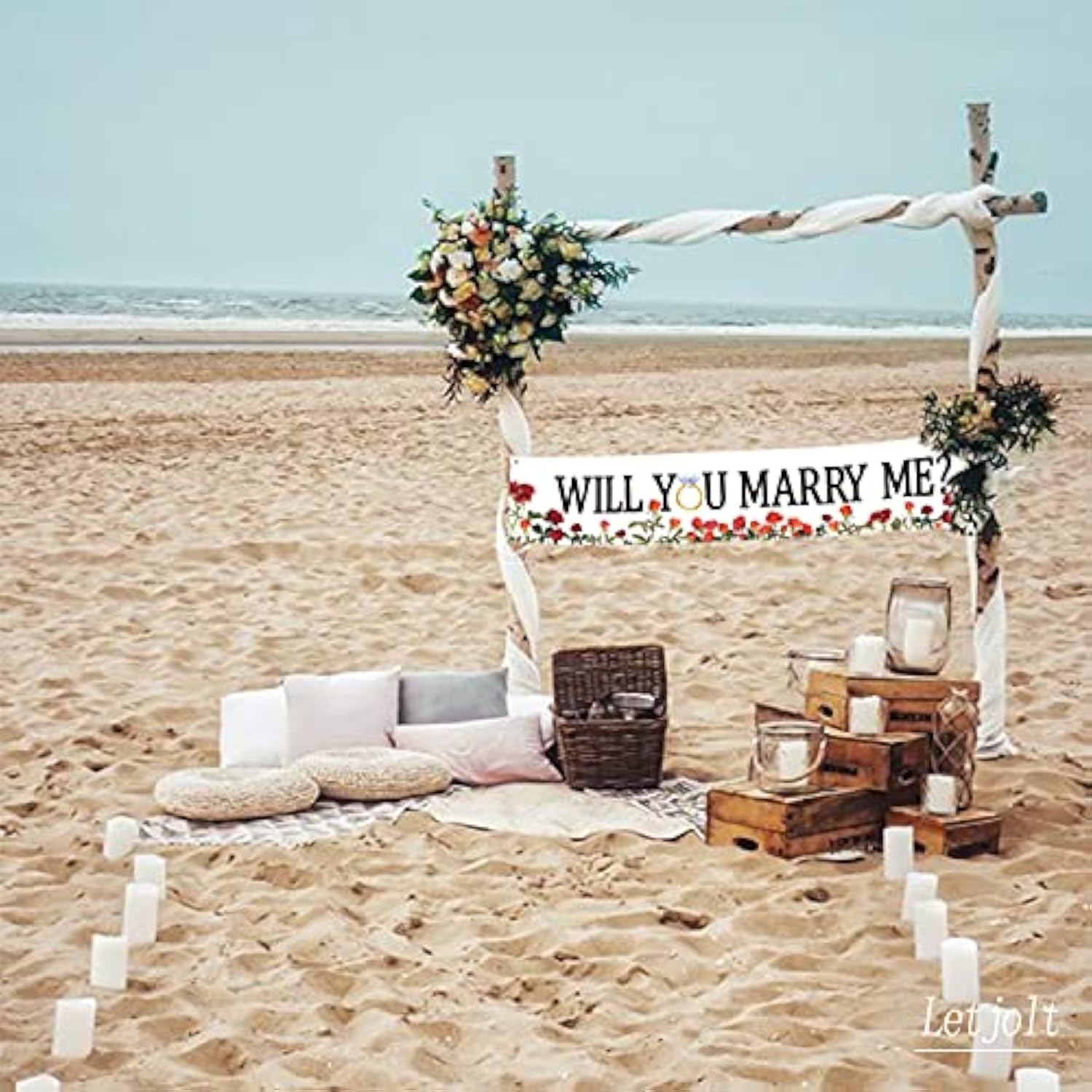 Proposal Banner Will You Marry Me Flower Banner Propose Decorations Supplies For Marriage Signs Valentine'S Day Spring Engagement Outdoor Party Backdrop Decorations 6Ft