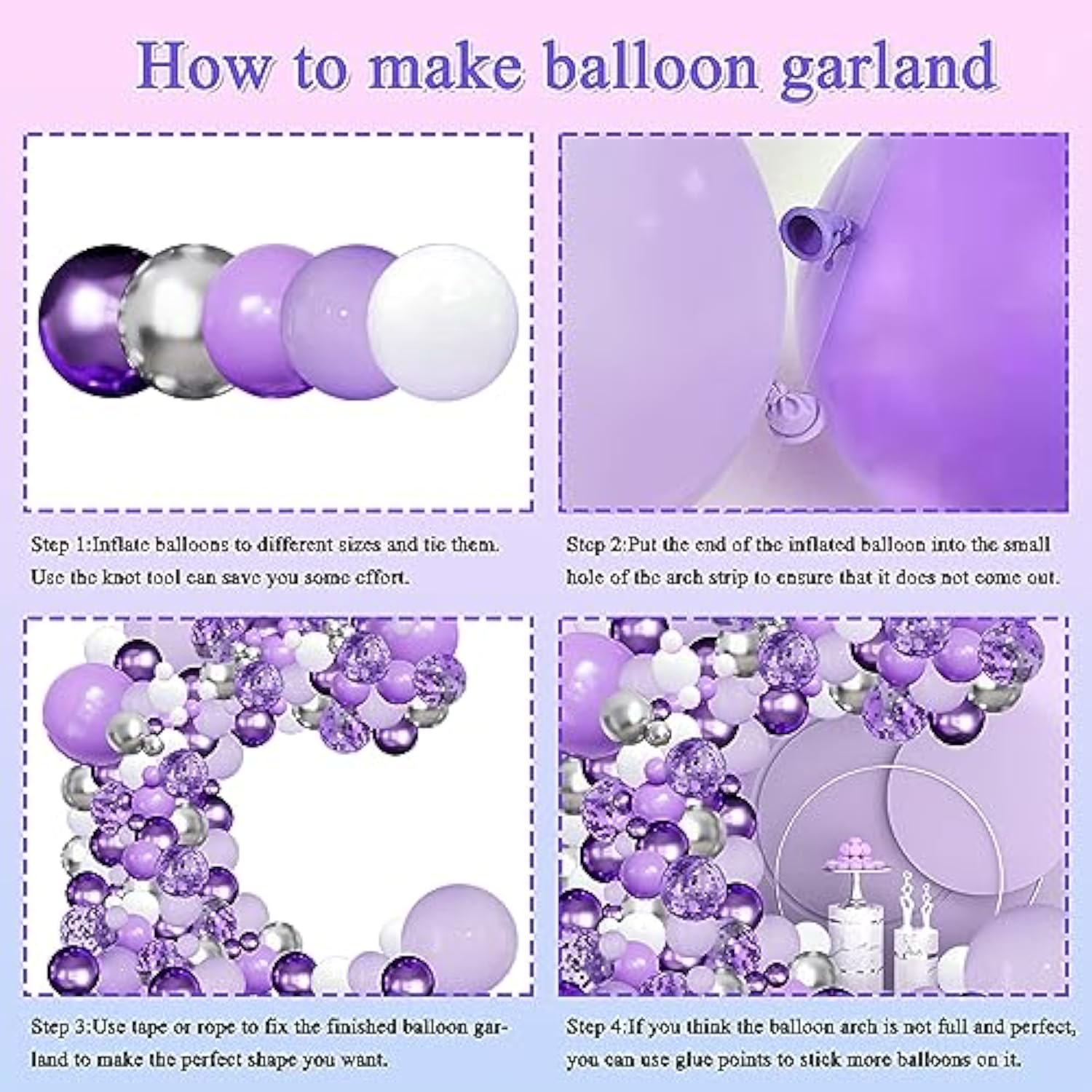 Purple Balloons Garland Arch Kit,144Pcs Lavender Purple Pastel Purple Confetti Balloons With Silver White Ballons For Girl Butterfly Baby Shower Princess Birthday Wedding Party Decoration………