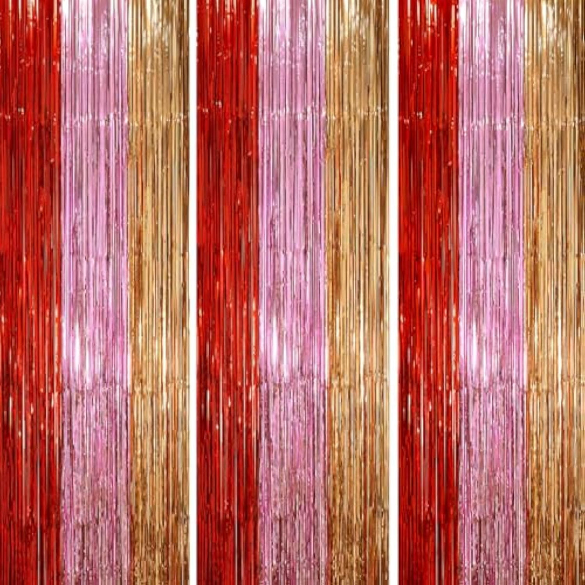 3 Pack 3.3 X 8.2 Ft Valentine Foil Fringe Backdrop Curtains, Tinsel Streamers Party Decorations, Fringe Backdrop, Door Shimmer For Valentine Or Birthday Party