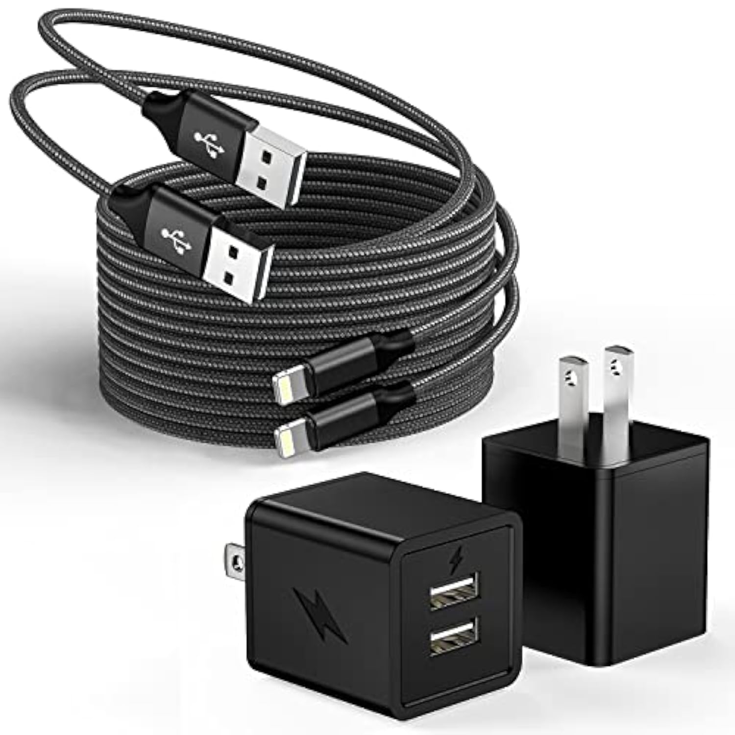 2 Pack Iphone Charger,Iphone 14 Wall Charger Cube Dual Port Usb-A Adapter Block With 10Ft Usb A To Lightning Fast Charging Cable Cord For Iphone 14/13/12/11/Pro Max/Pro/Plus,8 Plus/7/6/Xs/Xr/X/Se,Ipad