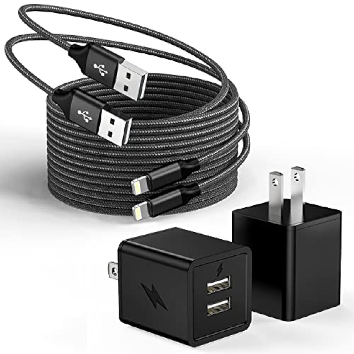 2 Pack Iphone Charger,Iphone 14 Wall Charger Cube Dual Port Usb-A Adapter Block With 10Ft Usb A To Lightning Fast Charging Cable Cord For Iphone 14/13/12/11/Pro Max/Pro/Plus,8 Plus/7/6/Xs/Xr/X/Se,Ipad