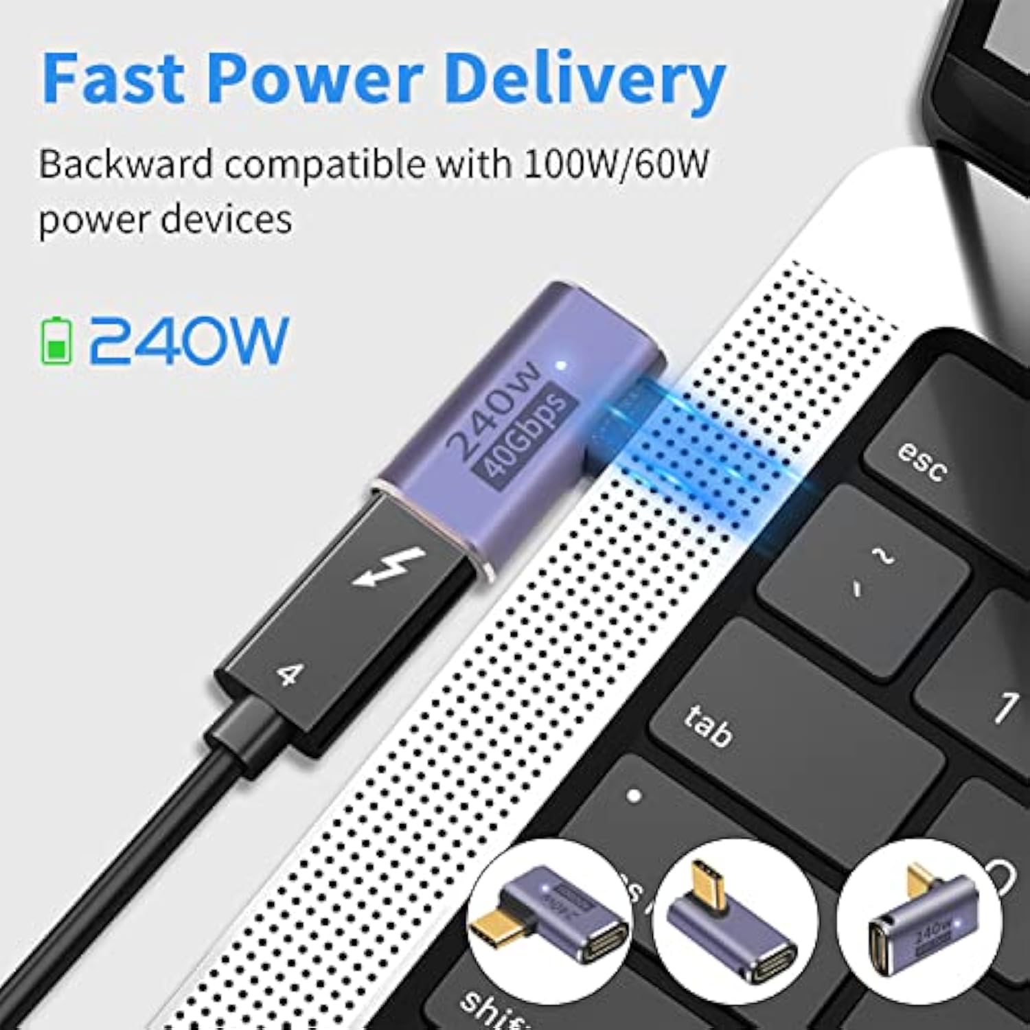 Usb C 90 Degree Adapter 240W, Usb C Right Angle Adapter 40Gbps, 90 Degree Usb