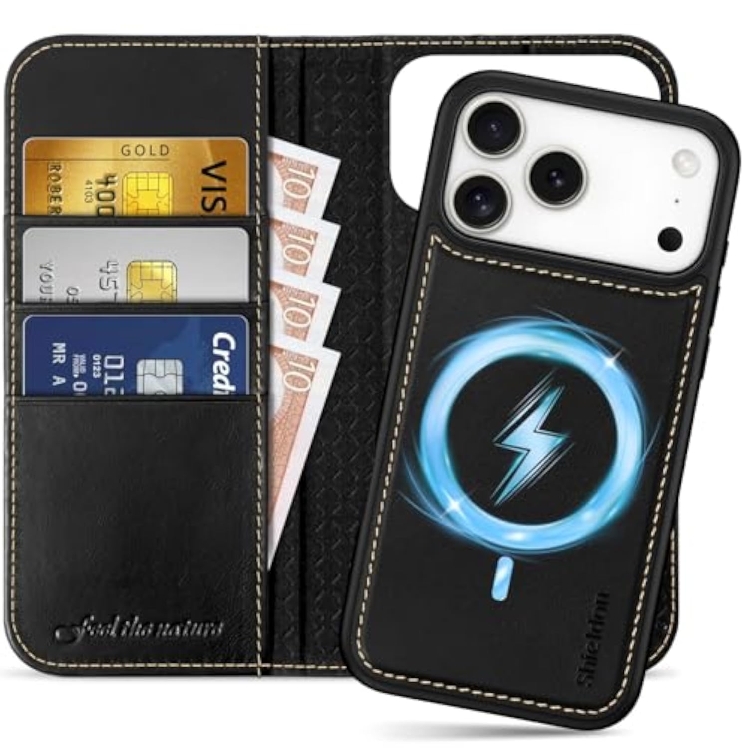 SHIELDON Detachable Wallet Case for iPhone 17 Pro Max 6.9" Retro Black