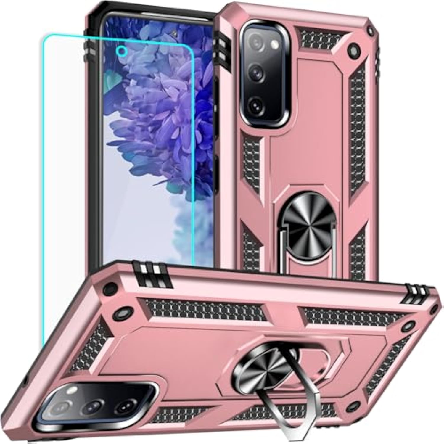 For Samsung Galaxy S20 Fe Case, Galaxy S20 Fe 5G Case With Hd Screen Protector, Military Grade Protective Cases With Ring For Samsung Galaxy S20 Fe 5G?Rose Gold?