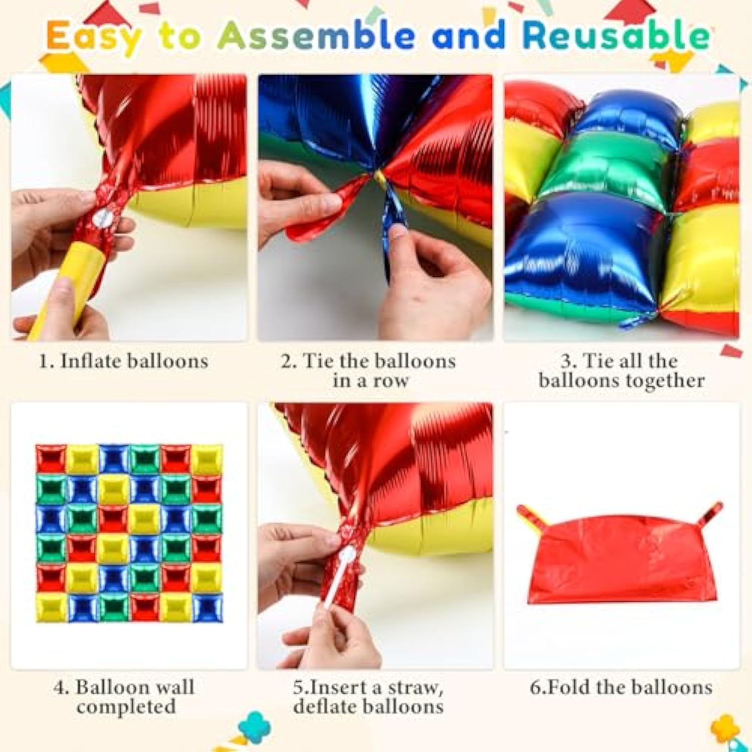 36 Pcs Brothers Birthday Decorations Balloons Brick Square Foil Balloons Wall Backdrop Arch Kit Double Sided Metallic For Cartoon Video Game Party Supplies(Red Green Blue Yellow)