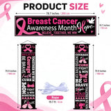 3PCS Breast Cancer Awareness Party Banner Pink Ribbon Fence Porch Sign Banner Hope Strength Courage Faith Black and Pink Door Decorations for Breast Cancer Awareness Event Charity Party Decor
