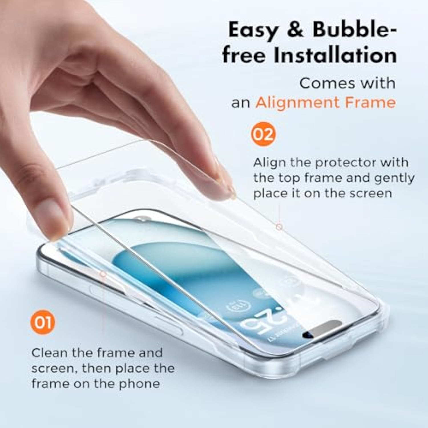 3-Pack Screen Protector For Iphone 15, Double Shatterproof Tempered Glass [Easy Installation Frame] [9H Hardness] [99.99% Hd Clear] [Case Friendly] For Iphone 6.1 Inch