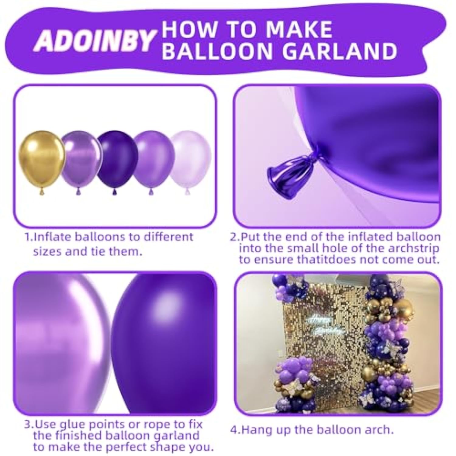 Purple & Gold Balloon Arch Kit - 140pcs for Baby Shower, Birthday, Wedding and Party Decor