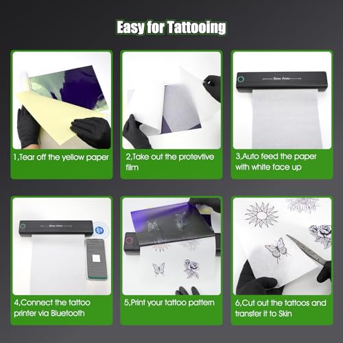 H1 Tattoo Stencil Printer For Tattooing,Wireless Bluetooth Tattoo Printer Machine,Portable Thermal Printer Copier,10 Transfer Papers,Compatible With Smartphone & Pc