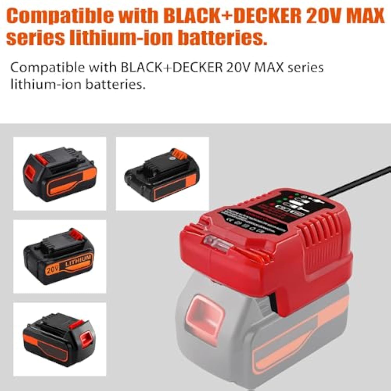 For Black&Decker 20V Lithium Battery Charger Replacement, Car Charger For B&D/For Porter Cable 20V Lithium Battery With Cigarette Lighter Plug Vehicle Charger