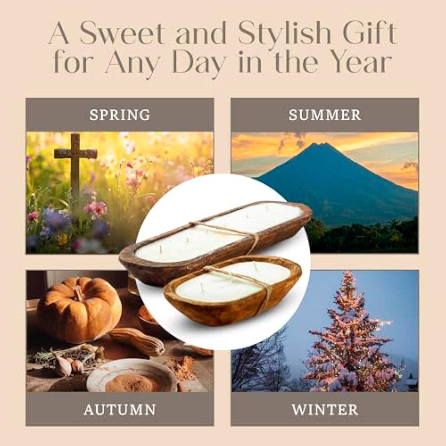 Dough Bowl Candle Co. Christmas Tree Soy Candle - 3 Wick Rustic Farmhouse Decor Odor Eliminator In Ornamental Wooden Bowls, 20 Ounce All-Natural Gifts For Women And Men, Wooden Decor Dough Bowls