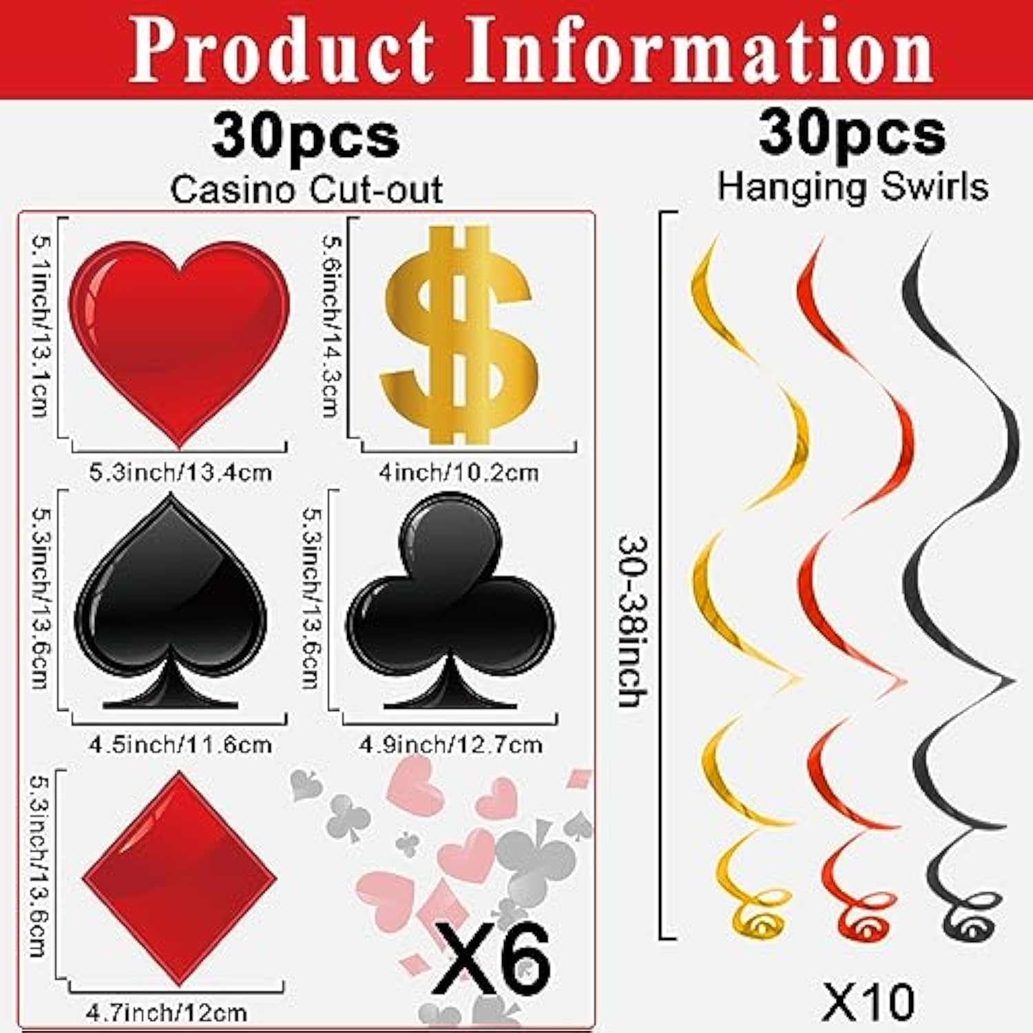 60-Pack Casino Theme Hanging Swirl Decorations for Las Vegas Night Party