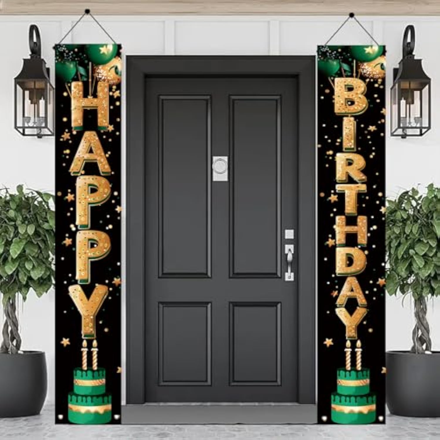 2 Pcs Happy Birthday Banner Decorations For Men Women Boys Girls Black Green Party Decorations Door Porch Sign Welcome Happy Birthday Party Supplies Hanging Backdrop Decor