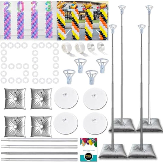 Balloon Columns Stand Set Of 4, 7 Feet Telescoping Ballon Arches Stands With Bases For Floor, Height Adjustable Metal Ballon Tower Pillar Kits For Graduation, Birthday, Baby Shower