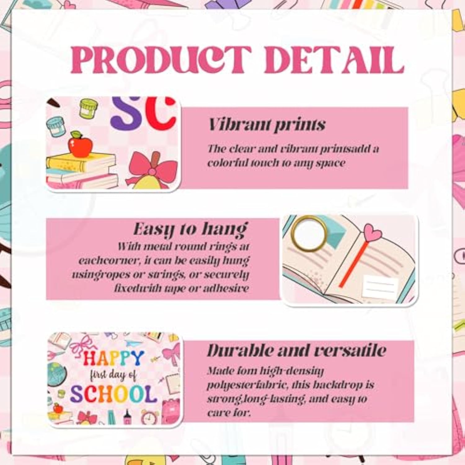 Happy First Day Of School Backdrop Banner Large Size Back To School Backdrop Photo Booth Props Coquette Back To School Classroom School Home Yard Decorations Background, 7 * 5Ft