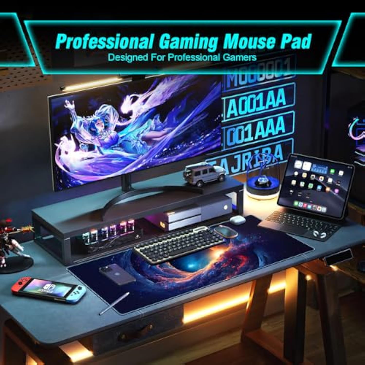 Large Gaming Mouse Pad, Technological Nebula Style Professional Gaming Mousepad, Nonslip Waterproof Rubber Base Mouse Pad For Gaming & Office & Home, 31.5 X 11.8Inch Full Desk Mouse Pad