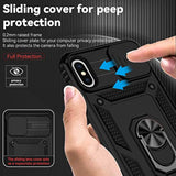 For Iphone X Case,Iphone Xs Case,With Slide Camera Cover Hd Screen Protector,[Camera Protection] [Magnetic Rotate Kickstand] Military Grade Shockproof Heavy Duty Protective Cover-Black