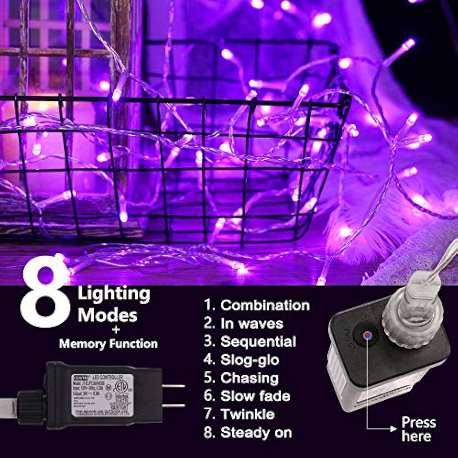 Purple String Lights Christmas - 320 Led 35M/115Ft 8 Modes End-To-End Plug In Indoor/Outdoor Waterproof Decorative Insid