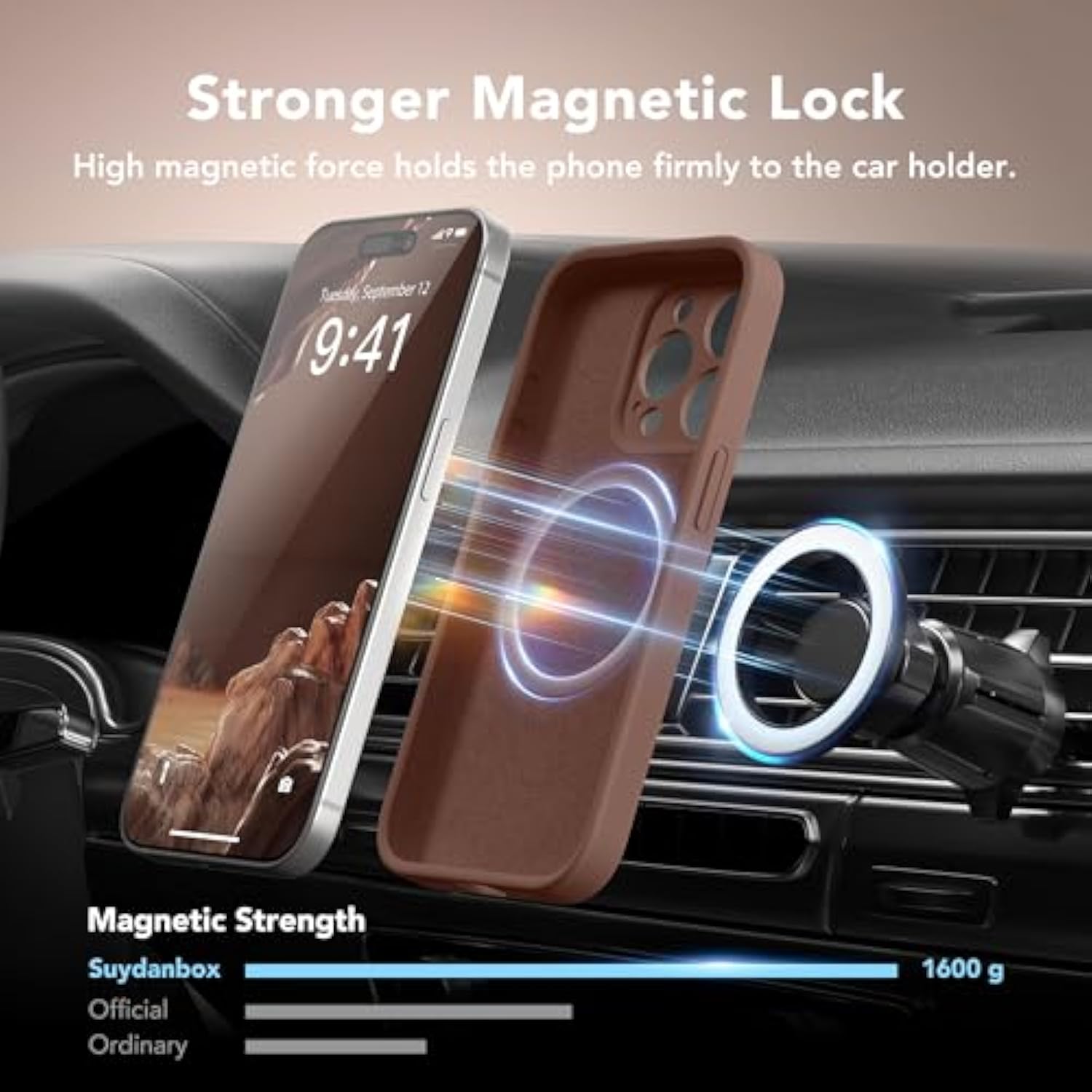 Magnetic For Iphone 14 Pro Case, Compatible With Magsafe, [Full Camera Protection][Screen Protector] Silicone Shockproof Protective Phone Case For Iphone 14 Pro 6.1", Brown