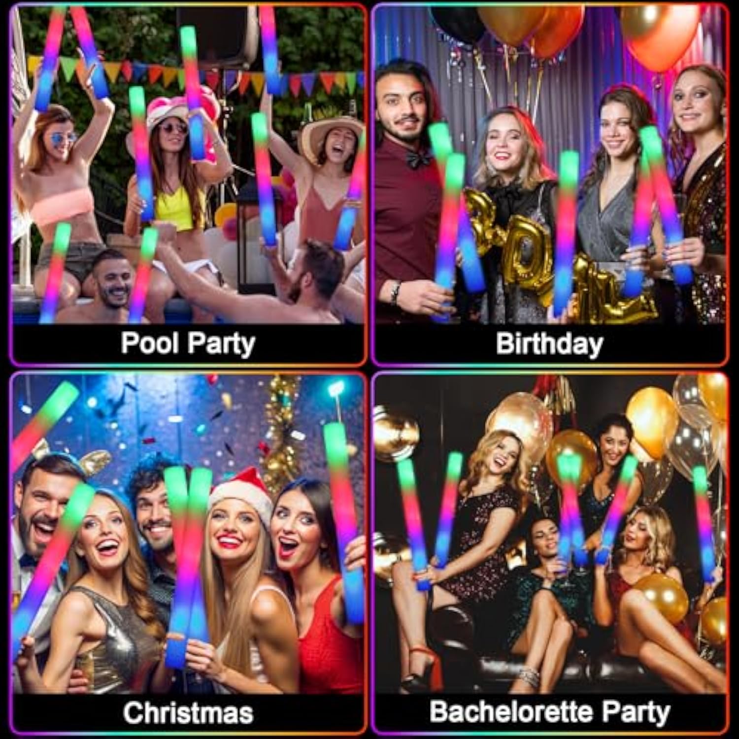 46 Pcs Foam Glow Sticks With 3 Modes Colorful Flashing, Foam Light Up Sticks, Led Light Sticks, Glow Sticks Party Pack For Halloween, New Year, Wedding, Raves, Concert, Christmas