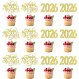 12pc Glitter Happy New Year 2026 Cupcake Toppers Gold Cake Picks
