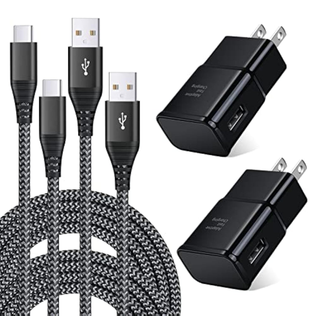 Adaptive Fast Charging Usb Wall Charger Kit, 2-Pack Fast Charging Block Android Phone Charger With 6Ft Usb Type C Cable For Samsung Galaxy S21/S20/S10+/S10E,Note 10+/20, A14/A53/A05/A16 5G