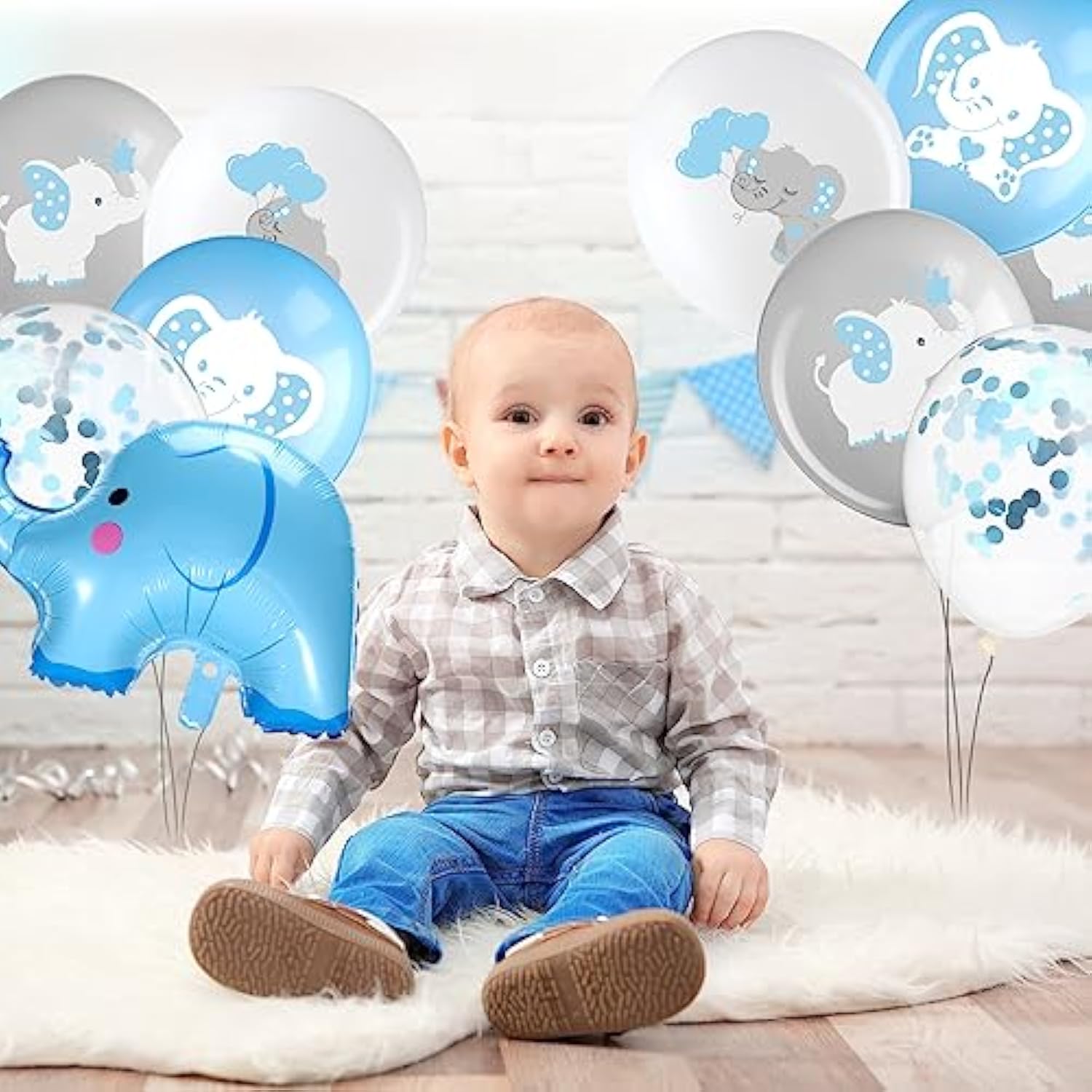 45 Pieces Elephant Balloon 12 Inch Baby Shower Elephant Balloon For Baby Boy Girl Gender Reveal Animal Themed Birthday Party Supplies Indoor Outdoor Decor(Blue, Grey, White)