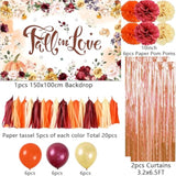 Fall In Love Bridal Shower Decorations Fall Wedding Decorations 47Pcs Fall Bridal Shower Decorations Set Includes Backdrop, Paper Pom Poms, Paper Tassel, Curtains And Balloons
