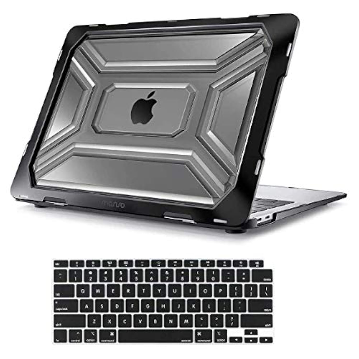MOSISO Compatible with MacBook Air 13 inch Case 2022 2021 2020 Release A2337 M1 A2179 with Retina Display Touch ID, Heavy Duty Plastic Hard Shell Case with TPU Bumper & Keyboard Cover, Black