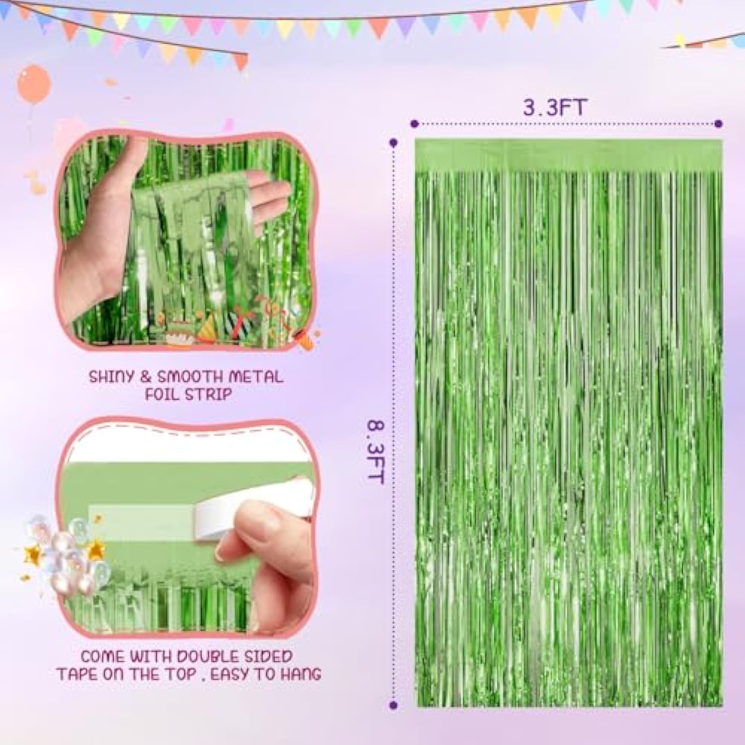 Light Green 2 Pack Metallic Tinsel Foil Fringe Curtains, 3.3X8.3 Feet Light Green Streamers For Party, Door Streamers Party Decorations, Party Streamers For Birthday Christmas Party Decorations