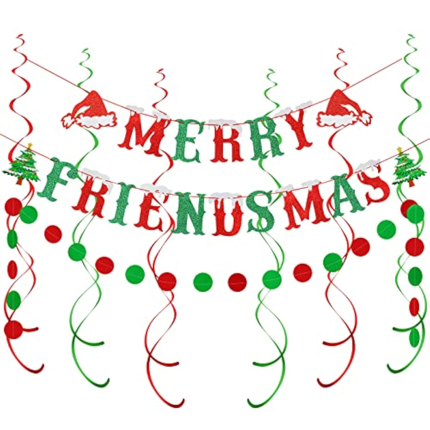 Red And Green Merry Friendsmas Banner For Christmas Party Decorations, Xmas Holiday Office Home Decor