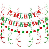 Red And Green Merry Friendsmas Banner For Christmas Party Decorations, Xmas Holiday Office Home Decor