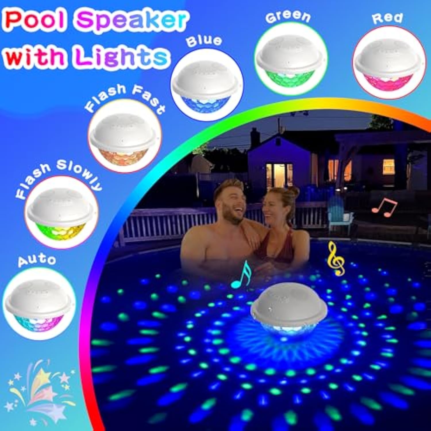 Bluetooth Pool Speaker,Floating Pools Speaker With Colorful Lights,Hot Tub Speakers Ip68 Waterproof P Ool Speakers,16W Loud Stereo Sound Bluetooth Speak Er,Tws Pairing Floating Speake R-White