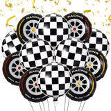 18 Inch Race Car Wheel Balloons, Black And White Checkered Balloons For Birthday Party, Race Car Theme Party, 12 Pcs
