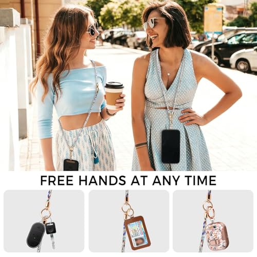 Diamond Phone Lanyard Crossbody+Wrist Strap+Tabs for Women,Detachable Teacher Neck Lanyards for ID Badges Holder,Luxury Purse Phone Strap for Travel
